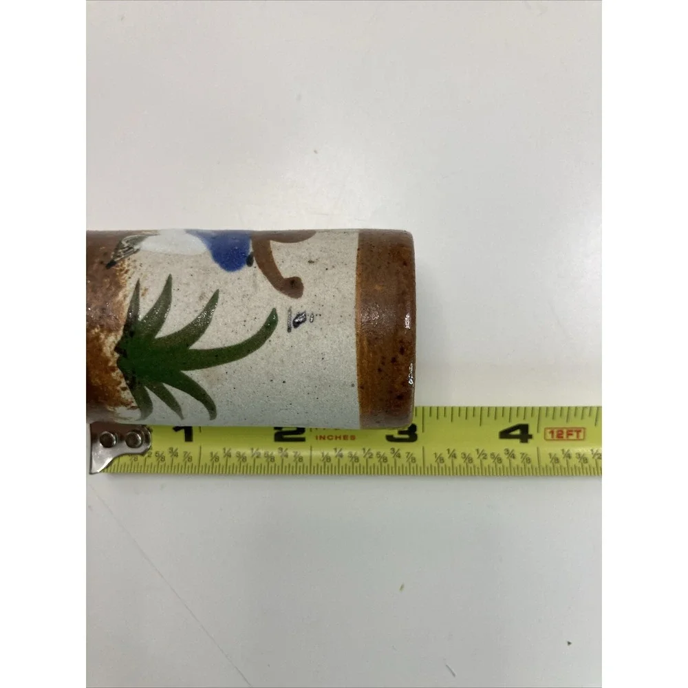Vintage Mexico Tonala Hand Painted Floral Pottery Mini Bud Vase 2.5